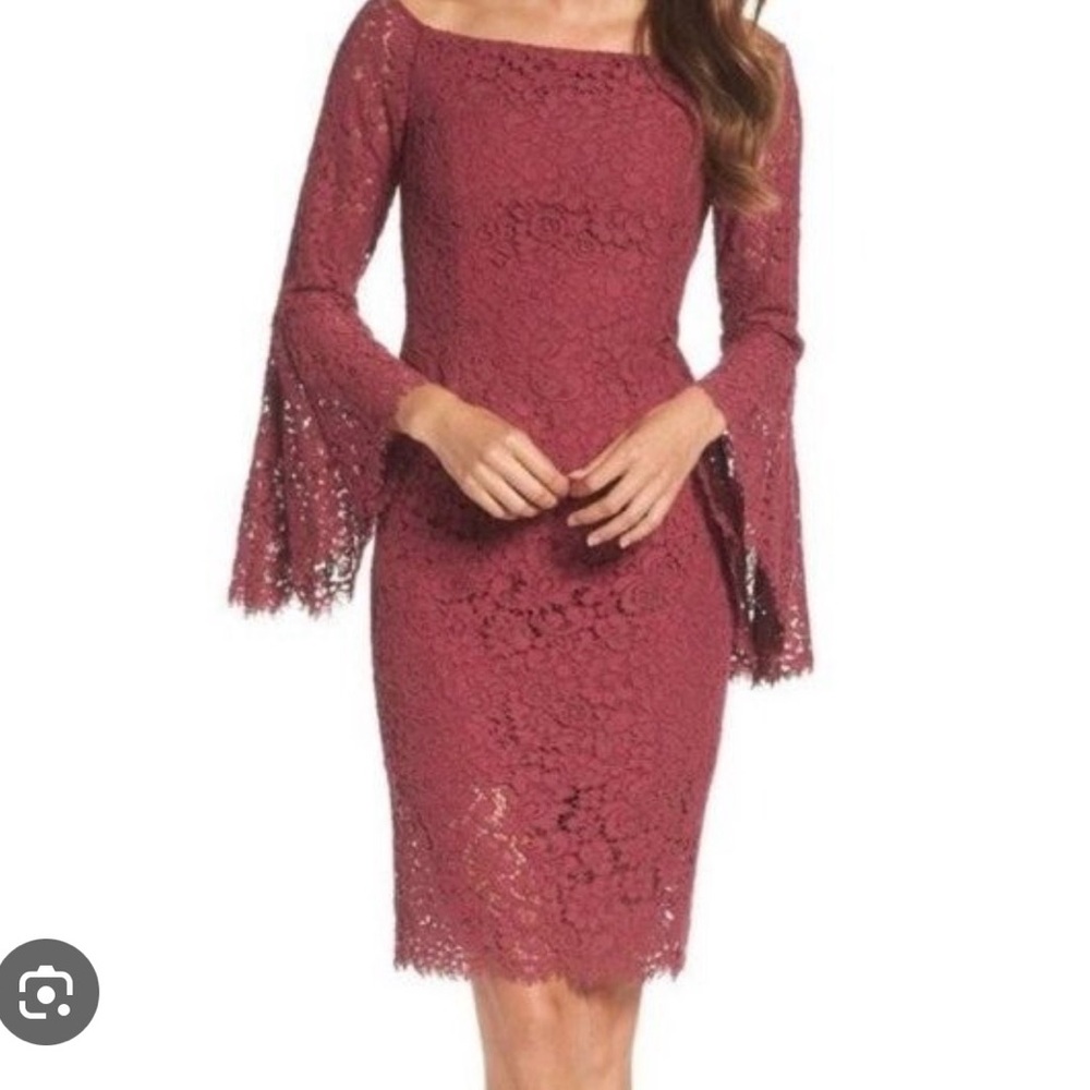 Bardot Solange Corded Lace Sheath Dress - Burgundy